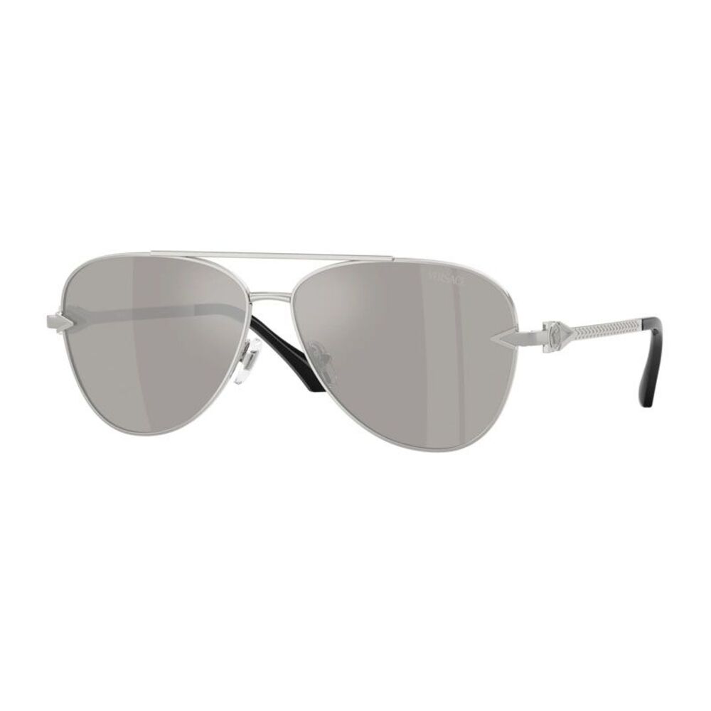 Versace Sunglasses Aviator Full Rim, Silver Frame and Light Grey Mirror Silver